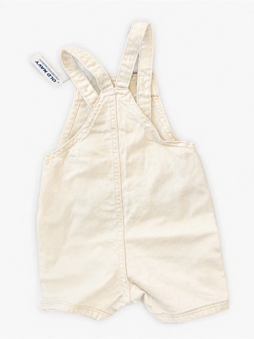 Old Navy Baby Cream Denim Shortall Overalls 6-12M Neutral Romper NWT